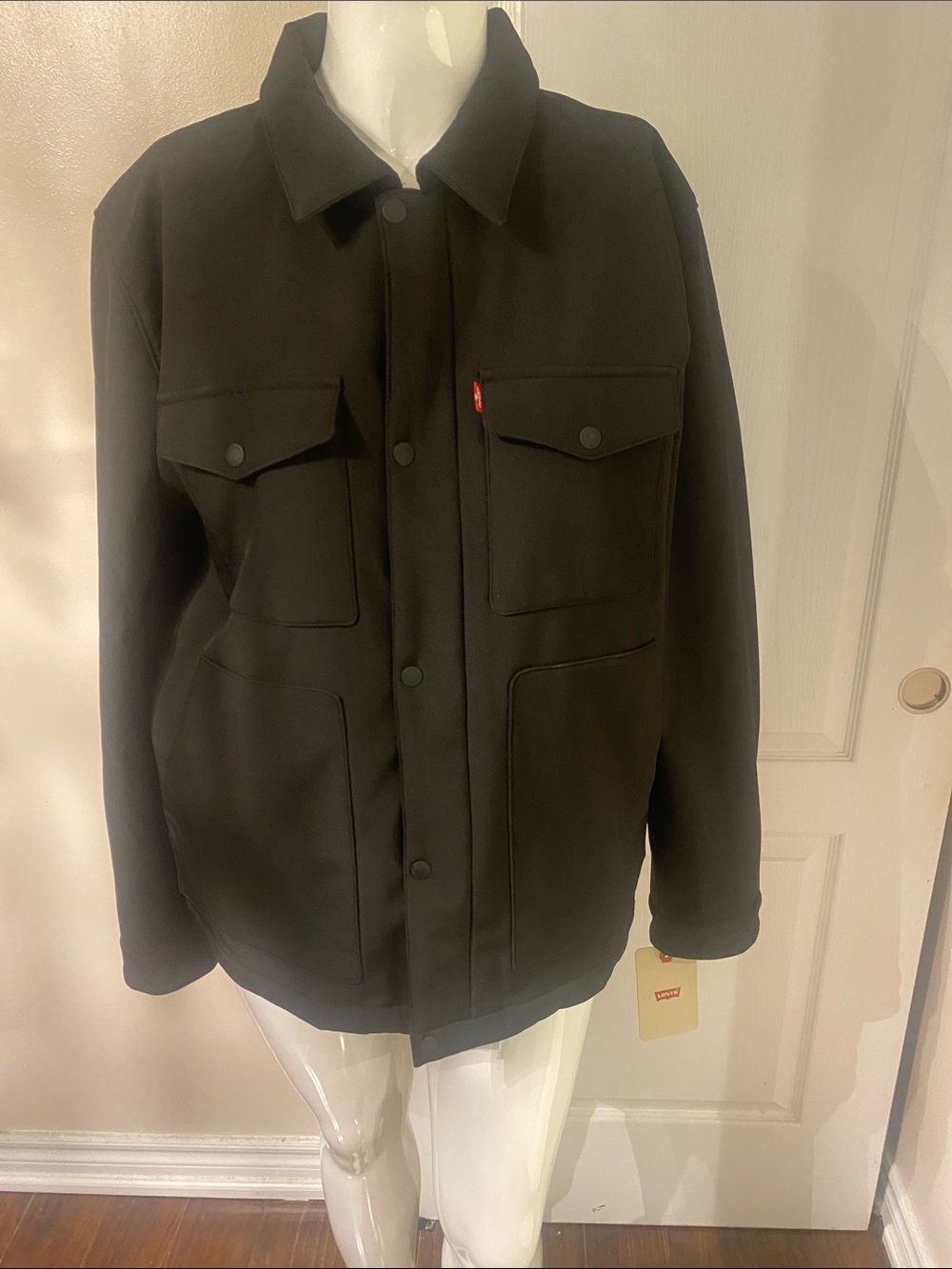 Levi's Black Pea Coat with Branded Interior Patch